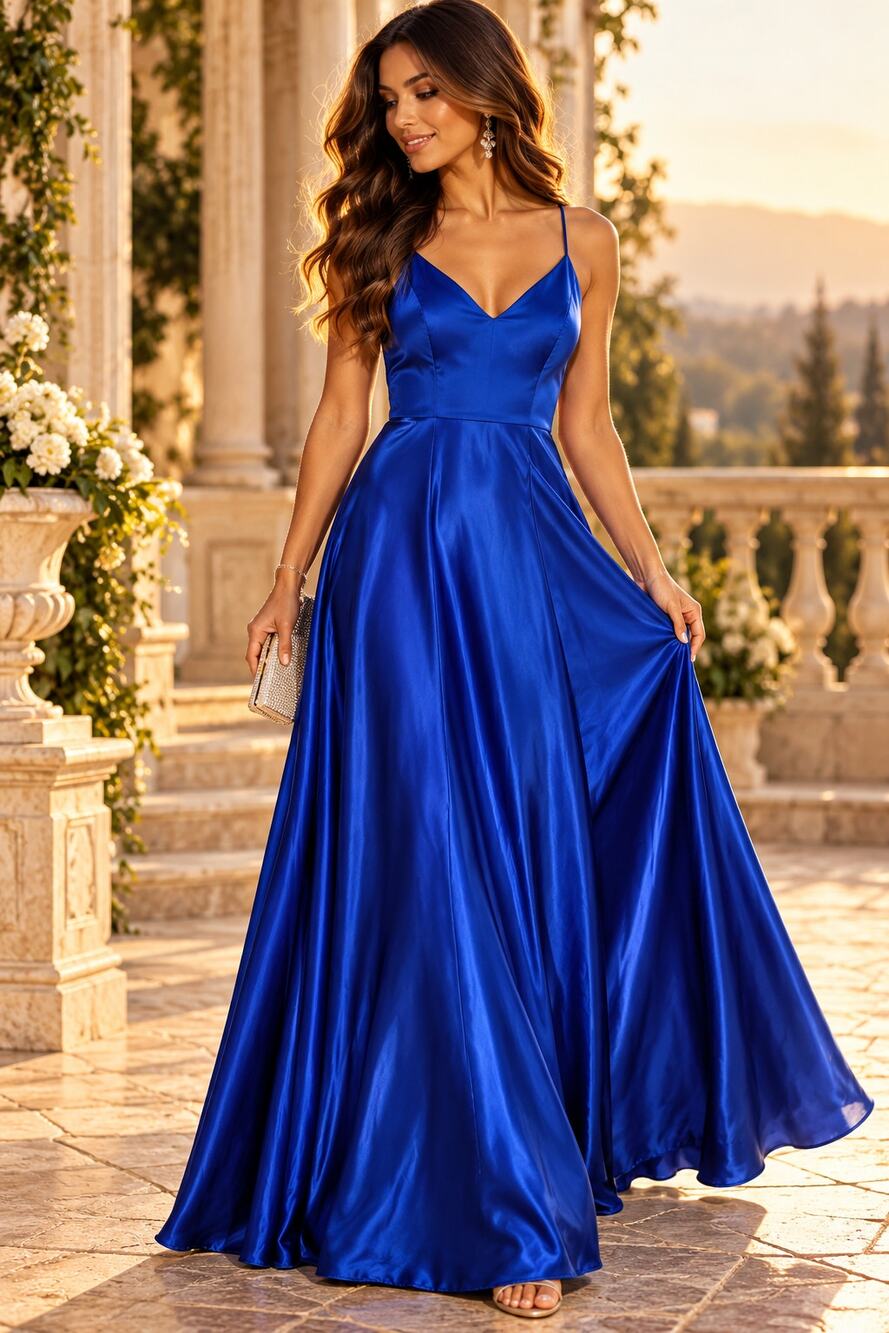 B. Darlin Royal Blue Satin Gown 7/8 NWT Prom Wedding Formal Evening Maxi